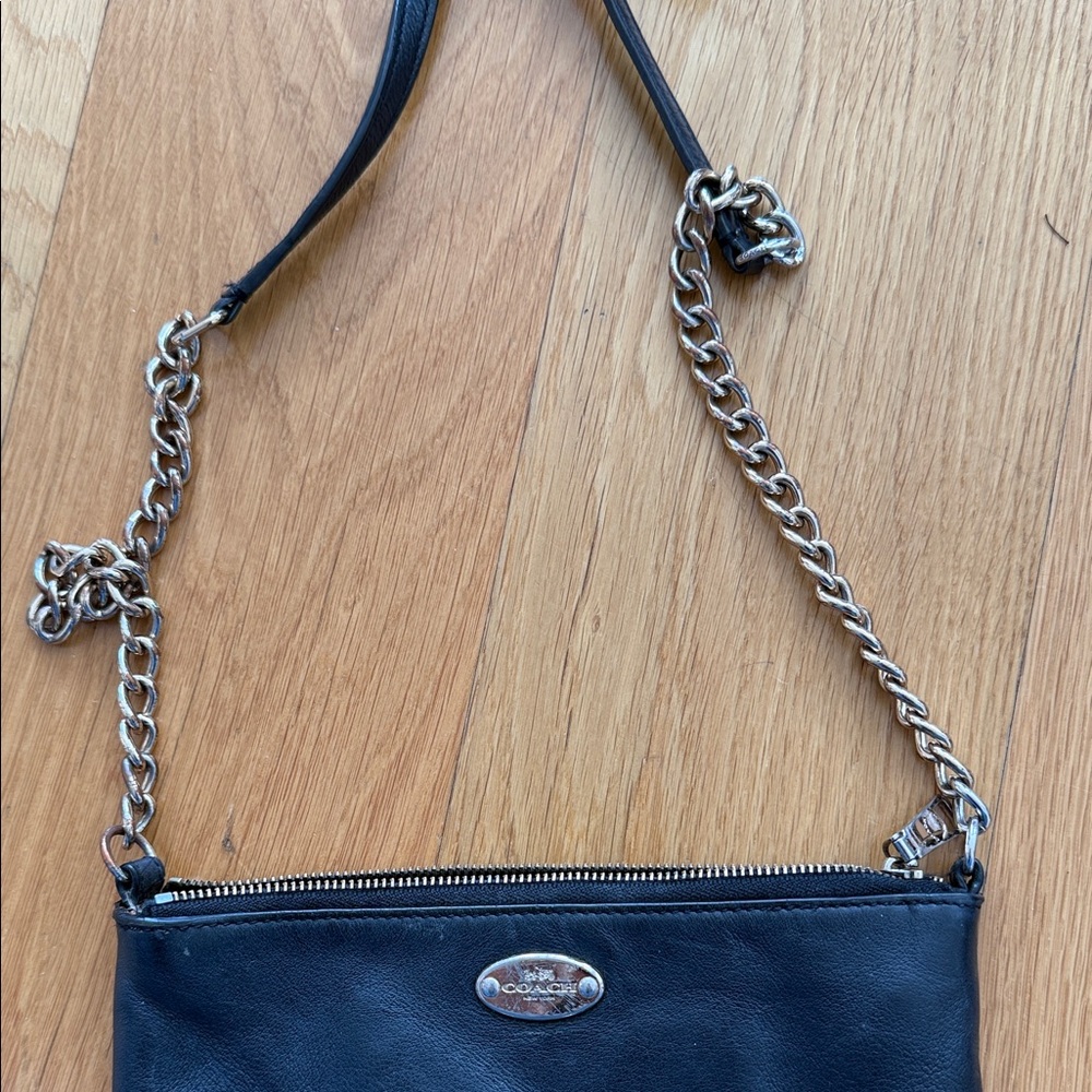 Coach Black Leather Crossbody Bag with Chain Strap (well worn) - Picture 2 of 4